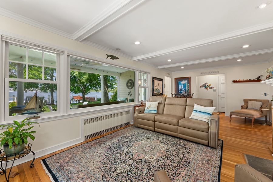 Living room with water views